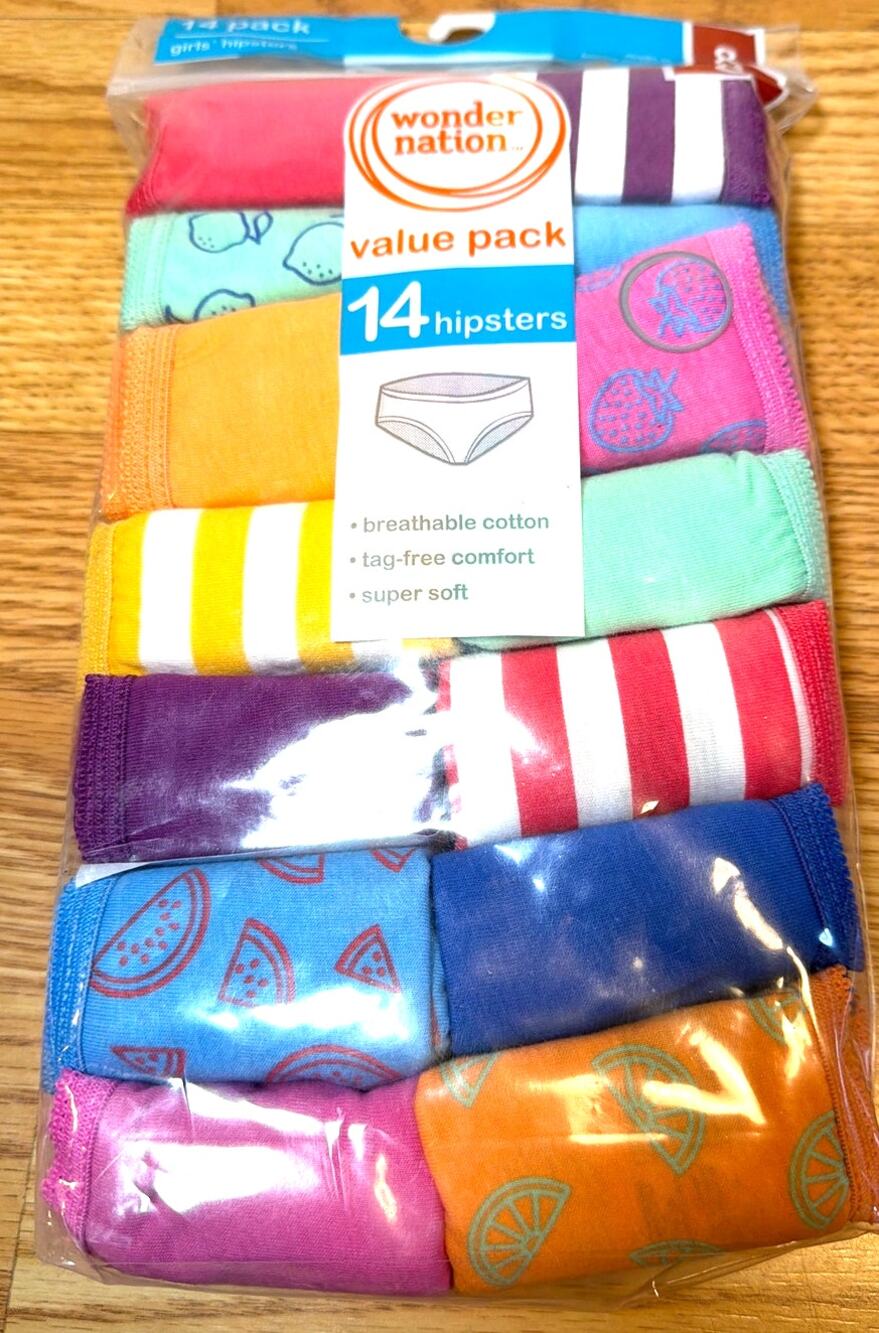 Girl's Wonder Nation Hipster Underwear Size 8 (14 pack) NEW